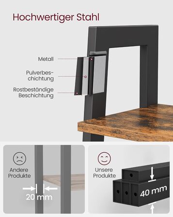 Окремостояча книжкова шафа VASAGLE з 5 полицями, металевий каркас, легке складання, для вітальні, спальні, кухні, 56 x 34 x 172 см (Д x Ш x В), вінтажний коричнево-чорний LLS45 шт. 56 см вінтажний коричнево-чорний