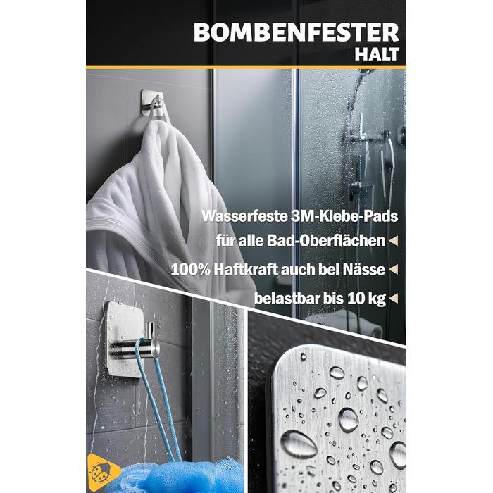 Рушникосушка Menz без свердління, 6 шт. - гачки для рушників для ванної з нержавіючої сталі, водонепроникні клейкі гачки, стильні