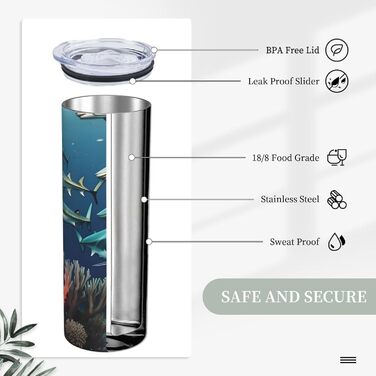 Кружка з прямою трубочкою, дизайн акули під водою, принт, підходить для кемпінгу, офісу та дому, 590 мл