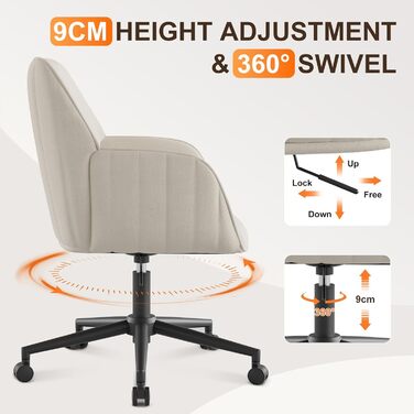 Офісне крісло, крісло для роботи, крісло для домашнього офісу, до 136 кг, обертове крісло, оксамитове крісло-туалет з підлокітниками та колесами, ергономічне, зручне, для жінок та дівчат, регульована висота, для спальні, домашнього офісу, білий оксамит, т