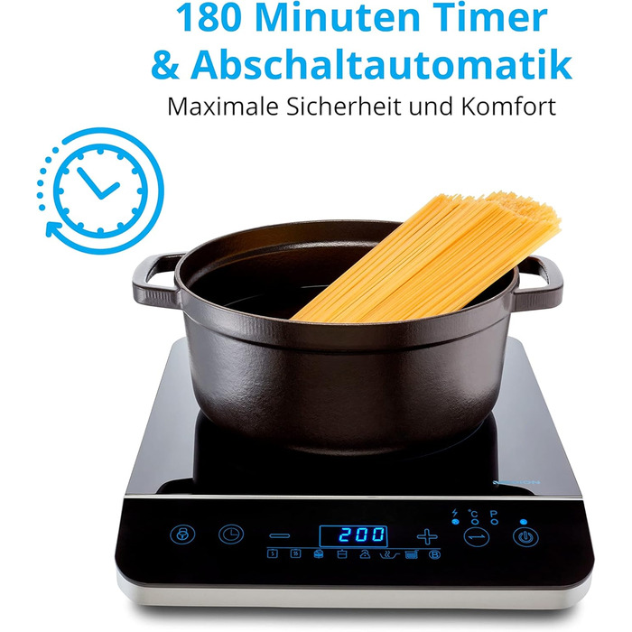 Індукційна конфорка MEDION / 2000 Вт / діапазон температур 60-240 C / 8 автоматичних програм / 10 рівнів потужності / LED-дисплей / MD 17595 / чорний