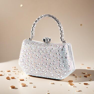 Вишукана кришталева вечірня сумочка Zweig & Ewigkeit з кристалами та срібною металевою ручкою 20 см блискуче клатч для особливих подій, білого кольору