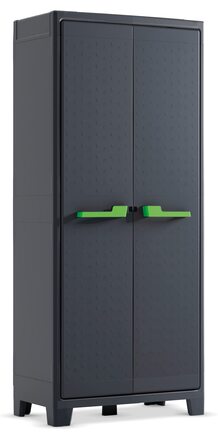 Висока пластикова шафа Keter Moby, антрацит/зелений/сірий, 80 x 44 x 182 см, включаючи 4 полиці з регульованою висотою вантажопідйомністю 30 кг кожна, підходить для використання всередині та зовні приміщень, стійка до ультрафіолетового випромінювання та в