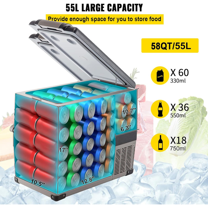 Портативний прохолодний ящик 55 л автомобільний холодильник 220 В міні-холодильник електрична морозильна камера невелика морозильн