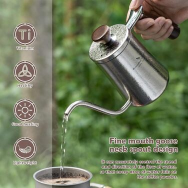 Мл Титановий перелив Кавоварка Ультралегка кавоварка на гусячій шиї Крапельний фільтр Чайник Чайник Кавник з ручкою з букового дер