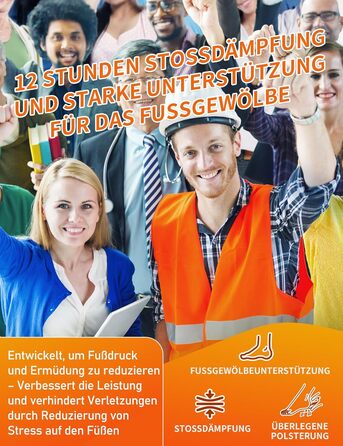 Ортопедичні устілки для комфорту на роботі протягом усього дня, устілки з високою підтримкою склепіння стопи при плантарному фасціїті, п&39ятковій шпорі, плоскостопості, болю в стопі, розподіляють тиск на стопу - XL (EU 46-48) 31 см Змішана (помаранчева ж