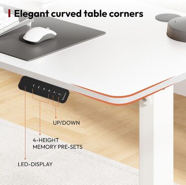 Письмовий стіл з регульованою висотою 10060 см із суцільною стільницею компактний стіл для роботи стоячи та сидячи для невеликих приміщень, ергономічний та стильний, білий 100 x 60 см білий