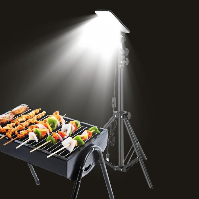 Ліхтар для кемпінгу регульований світлодіодний вуличний ліхтар, телескопічний штатив Портативний кемпінговий ліхтар, 84 світлодіоди 6500K-7000K, металева підставка для ПК, регульована висота 70-180 см, USB, для патіо, гаража, високий