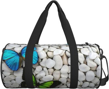Дорожня сумка-циліндр Блакитний метелик, Зелений метелик та каміння, спортивна сумка для чоловіків і жінок, сумка-мішок, спортивна дорожня сумка