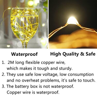 Світлодіодних казкових вогнів, що працюють від батареї, 20 світлодіодів мікро мідного дроту, 2M освітлення світлячка для DIY Різдв