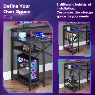 Великий стіл Bestier, комп'ютерний стіл, стіл для ПК, офісний стіл, ігровий стіл з 4 полицями та полицею для монітора, ігровий сті