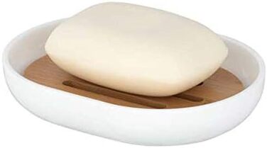 Мильниця Posa White - Мильниця, пластикова, 12 х 2,5 х 9 см, біла, біла/бамбук, 2,5 х 9 х 12 см