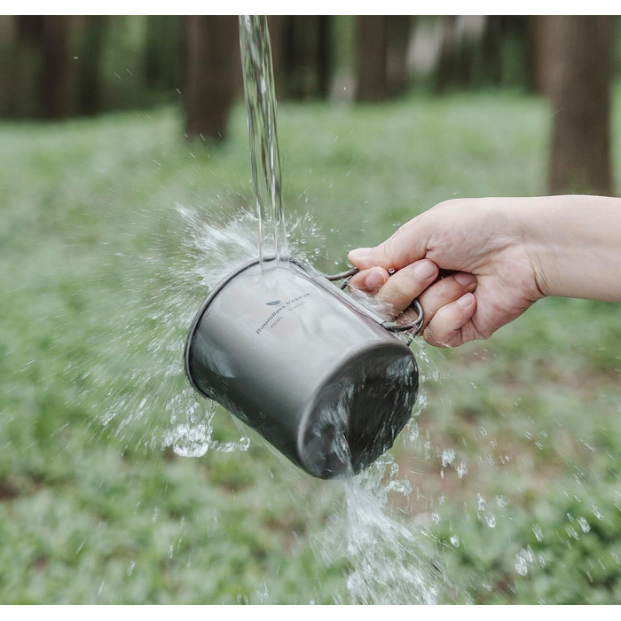 Титанова кружка Boundless Voyage 450 мл з кришкою, складна ручка, для кемпінгу на природі, надлегка, для води, чаю, кави