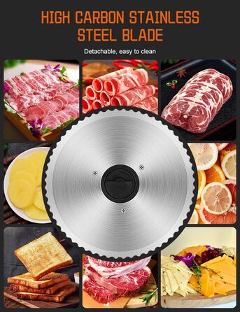 Електричний нарізувач їжі з нержавіючої сталі - Регульований кухонний комбайн від 0 до 15 мм - 2 леза - Нарізка ковбаси - Нарізка хліба, нарізка шинки, м'ясо (150 Вт 2 леза чорний)