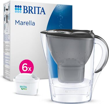 Фільтр для води BRITA Глечик-глечик Marella графіт (2,4 л) з 6 картриджами MAXTRA PRO All-in-1 (піврічна упаковка) фільтр для зменшення вапняного нальоту, хлору, свинцю, міді та речовин, що погіршують смак у воді