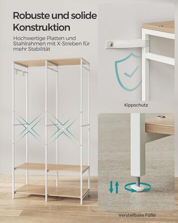 Відкрита шафа, вішалка для одягу, вішалка для пальто, шафа з рейкою для одягу, полиці, знімні гачки, 40 x 94,5 x 180 см, натуральний бежевий RGR004W67 Натуральний бежевий 40 x 94,5 x 180 см