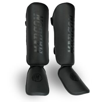 Щитки для гомілок MADGON з ідеальною посадкою та товстою підкладкою - Захист гомілок для бойових мистецтв, MMA, кікбоксингу, муай-тай Чорний/Чорний M