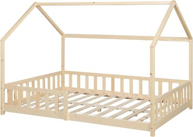 Дитяче ліжко Hesel House ліжко дерев'яне 120 x 200 см із захистом від випадіння та рейковим каркасом Підлогове ліжко Молодіжне ліж