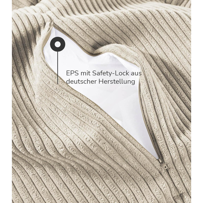 Пуф або табурет мокебо з вельветовим чохлом The Calm One, табурет або пуф для сидіння з наповнювачем з EPS-бісеру, також як пуф для ніг з вельвету або журнальний столик для вітальні розміром 65x55x35 см (Ш/Г/В) бежевого кольору, квадратний, вельветова тка