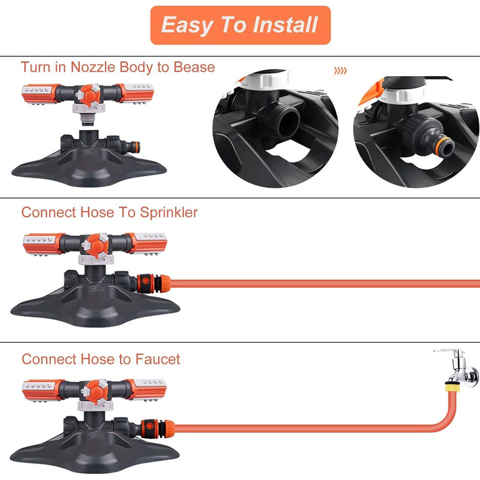 Садовий спринклер Fixget, оновлена система зрошення газону, автоматична спринклерна система зрошення на 360 градусів 3 ручки обприскувача зі швидкими шланговими з'єднувачами для систем зрошення (A)