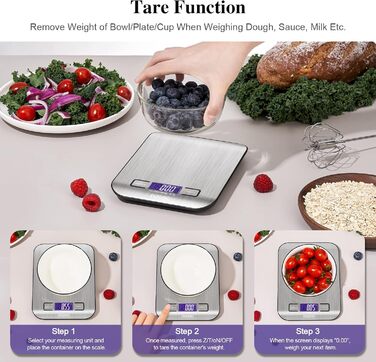 Професійні електронні ваги, кухонні ваги з РК-дисплеєм - чудова точність до 1 г (максимальна вага 5 кг) - сріблястий