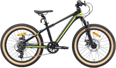 Дитячий алюмінієвий гірський велосипед BIKESTAR, 7 швидкостей Shimano, дискові гальма, вік 6 20-дюймовий дитячий гірський велосипед БЕЗ РИЗИКУ, чорний