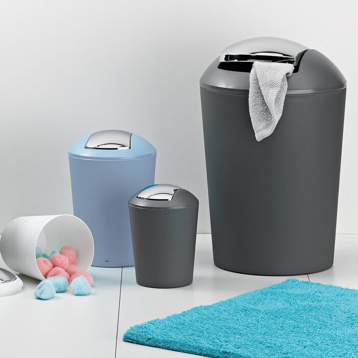 Сірий, відро для сміття з поворотною кришкою, відро для косметики 5 л з поворотною кришкою, пластик, MARTA, відро для сміття у ван