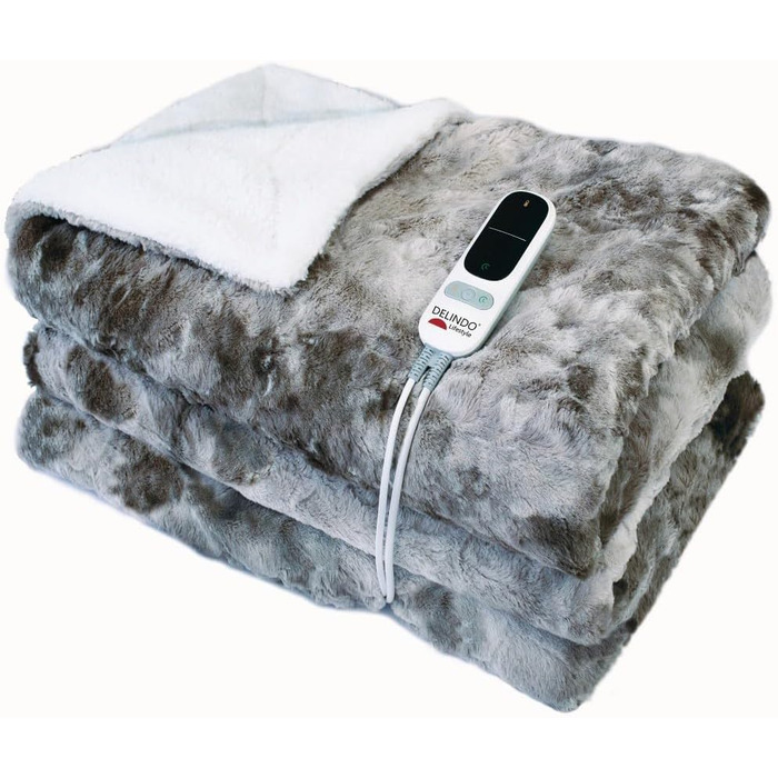 Ковдра з підігрівом та автоматичним вимкненням, 215 x 240 см, велика м&39яка ковдра XXL з 9 температурними режимами, з ефектом овчини, сіра