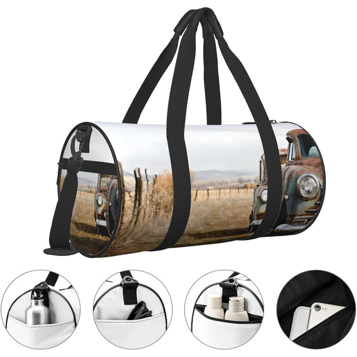 Спортивна сумка-мішок для подорожей з принтом Антик Авто, чорна, універсальний розмір, дорожня сумка