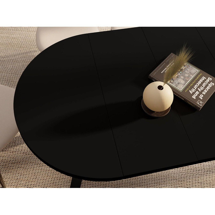 Круглий розкладний обідній стіл у стилі лофт Індустріальний стіл з чорними дерев&39яними ніжками Компактний обідній стіл для вітальні Чорний 90-190 см Чорний 90 / 190 см