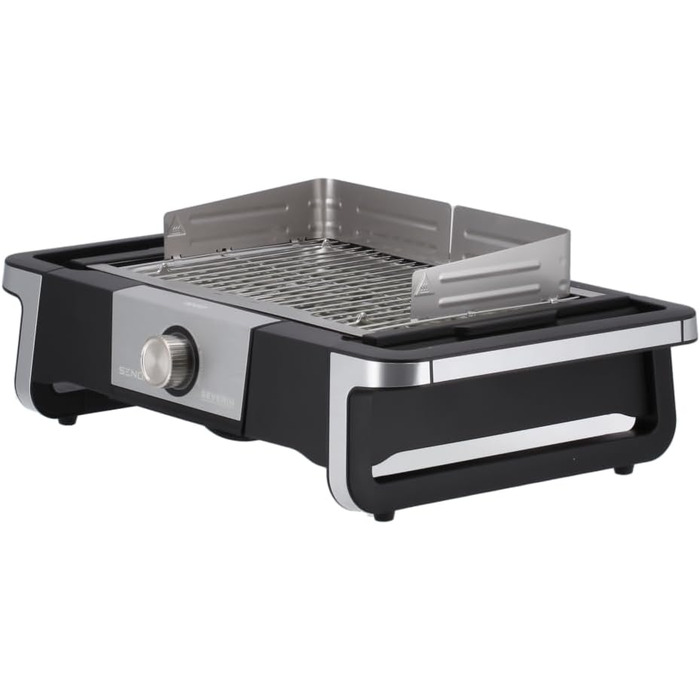 Електричний гриль для внутрішнього та зовнішнього використання, настільний гриль зі швидким запуском гриля до 500 C, балконний гриль з поверхнею SafeTouch, нержавіюча сталь/чорний, настільний гриль PG 8113 з поворотним керуванням Одинарний
