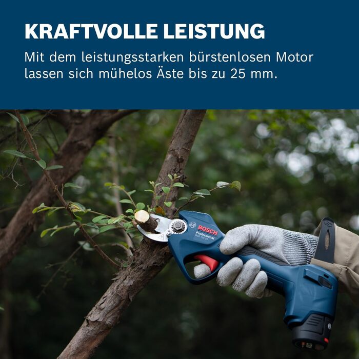 Ножиці для гілок Bosch Professional 12V System GGP 12V-25 (до 4500 зрізів на одному заряді акумулятора, безщітковий двигун, довжина зрізів 25 мм)