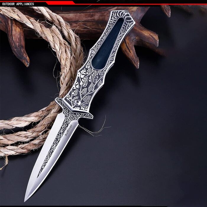 Складаний ніж AuRiver, кишеньковий ніж хрестоносець з дерев'яною та металевою ручкою Двостороння рукоятка прикрашена хрестами, кре