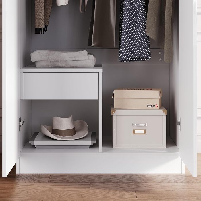 Шафа SONNI з дзеркальними дверима білого кольору, універсальна 2-дверна шафа для вашої спальні, 76 см (Ш) x 47 см (Г) x 180 см (В).