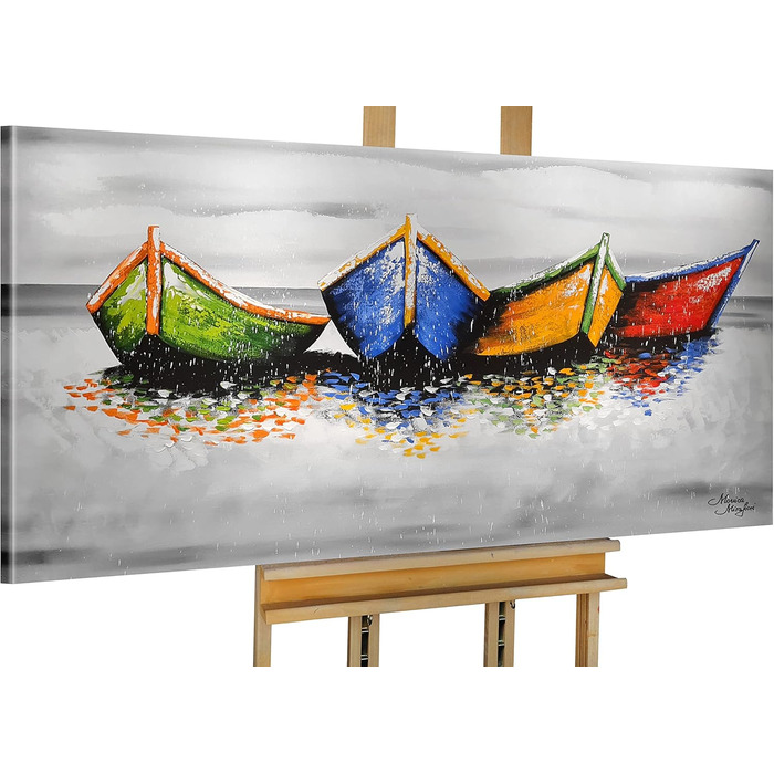 Моніка Мірафьорі I 100 РУЧНИЙ РОЗПИС I Картина Човни на пляжі 120х60 см Картина Ручний розпис Акриловий живопис Дуже великий акрил
