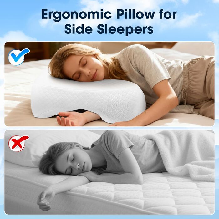 Ортопедична подушка для сну на боці з проймою, подушка для шиї з піни з ефектом пам&39яті, 3 пройми, ергономічна подушка для голови та плечей, підходить для тих, хто спить на боці, на животі, на спині та на ногах.
