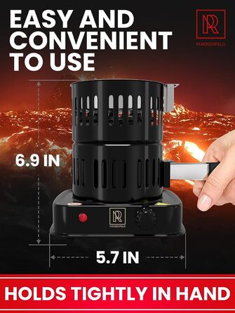 Кальянна вугільна запальничка електрична 800 Вт Turbo вугільна запальничка з дуже довгим кабелем 150 см, знімним кошиком для вугілля та 2 щипцями - Пальник для кальяну для кальянних кубиків Black Black 800w