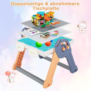 Дитячий столик GOPLUS 6 в 1 зі стільцем, складний дитячий мольберт з двосторонньою стільницею, 102 будівельними блоками та 4 знімними кошиками, ігровий столик для дітей 3-8 років