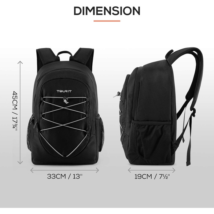 Рюкзак-холодильник TOURIT 25L, водонепроникний, надлегкий, для пікніків, кемпінгу, походів, барбекю, чорний