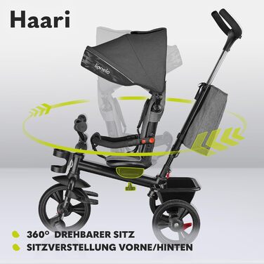 Триколісний велосипед LIONELO Haari 2в1 з прогулянковою ручкою від 18 місяців до 25 кг, передній і задній хід, безкамерні гумові ш