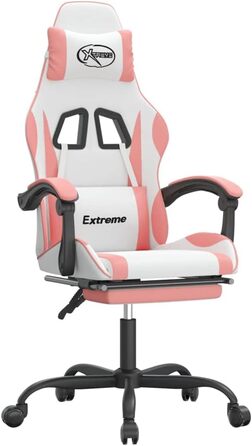 Ігрове крісло Біло-рожеве 57,5x59,5 см Регульована висота з підставкою для ніг Ергономічне штучна шкіра для домашнього офісу, ігрової обстановки та вітальні 57,5 x 59,5 x (121-131) см (Ш x Г x В) Рожеве