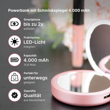 Дзеркало для макіяжу Lotta Power Powerbank, рожеве