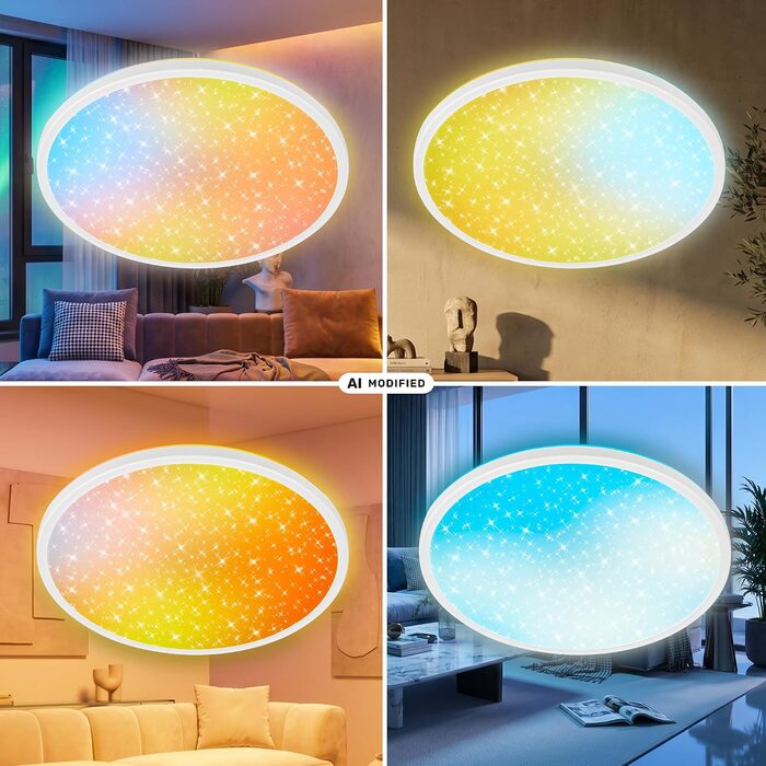 Стеля LED-світильник BRILONER AuraGlow з диммером та фоновим підсвічуванням, чорний/білий, 37,5 см