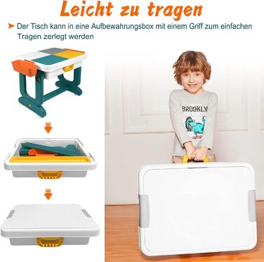 Комплект дитячого столу та стільця 5-в-1 дитячий стіл та стілець, ігровий стіл з будівельними блоками та 2 стільцями двостороння стільниця багатофункціональний ігровий стіл із місцем для зберігання навчальних та розвиваючих ігор будівельні блоки 5-в-1, ве