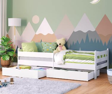 Дитяче ліжко Bellabino Kuru 90x200 з 2 висувними шухлядами, односпальне дитяче ліжко з захистом від випадіння та рейковою рамою, д