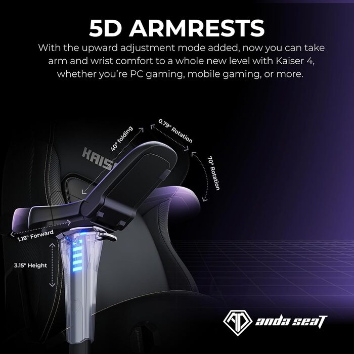 Ергономічне ігрове крісло Anda Seat Kaiser 4 - велике ігрове крісло для дорослих з 4-рівневою поперековою опорою, лляною тканиною, підтримкою шиї та спини, ігрове крісло чорного кольору з тканини великого розміру