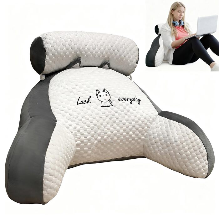 Подушка для спинки ліжка та дивана з підлокітниками. Ергономічна подушка для читання для дорослих. Дихаюча подушка для читання зі знімним чохлом. Для читання та роботи (сірий оксамит, 80 x 60 см). Сірий оксамит 80 x 60 см