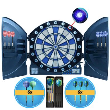 Найкращий спортивний набір для дартсу Cambridge Xtra з 12 дротиками та 24 запасними наконечниками Електронна мішень для дартсу у високоякісному наборі Електронна мішень для дартсу зі світлодіодними дисплеями Шафа для дартсу