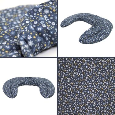 Подушка для шиї зі стійкою, органічна тканина, квітково-блакитний колір - подушка з вишневих кісточок Подушка для шиї, подушка з зерна, тепла подушка - Дуже затишна грілка для шиї