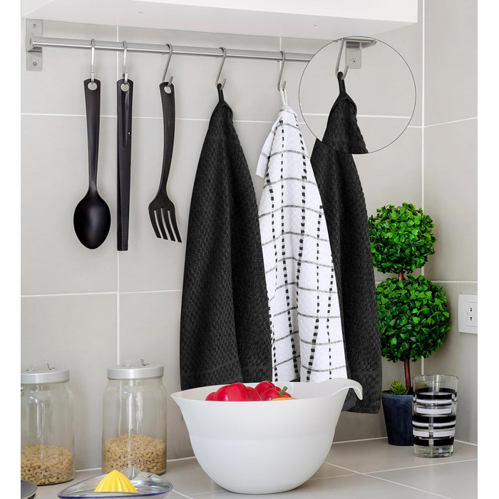 Чайних рушників Кухонні рушники, бавовняний чайний рушник 38 x 64 см - можна прати в машині (чорні та білі) 12 pack чорні та білі,